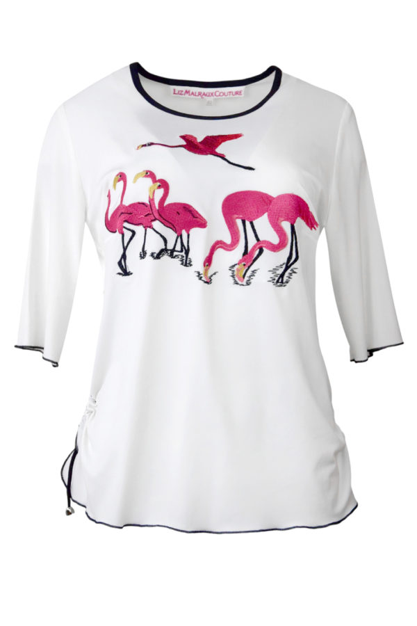 Shirt mit Flamingo embroidery, Kurzarm