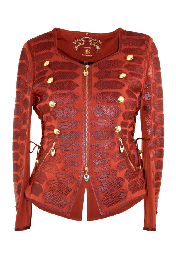 Jacke mit Lederpatches in Leder in Anaconda Optik, Zipp-Taschen und 8 Zierknöpfen, Multisize