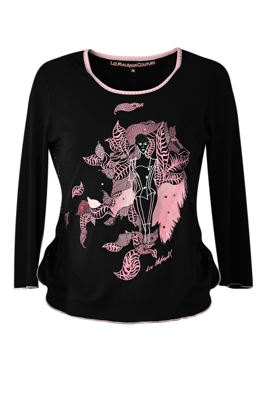 Shirt mit "Art-Zoe-embroidery" und 30 Kristallen von Swarovski, stitches: 87.000