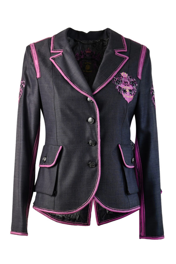 Blazer mit "heraldic-embroidery" 4 Motive und gestickter Bordüre, aus Schurwolle & Seide Gemisch mit Jaquardfutter